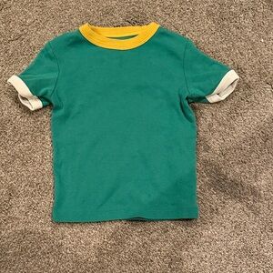 Fin and Vince green Short-Sleeve Kids Ringer Tee with Yellow Neck and Cream
